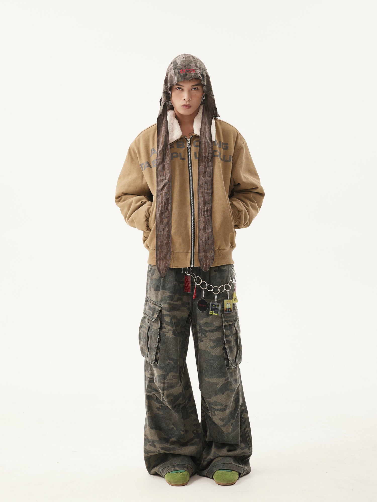 BTSG Retro Wash Slogan Lamb's Fleece Inner Fur Collar Jacket