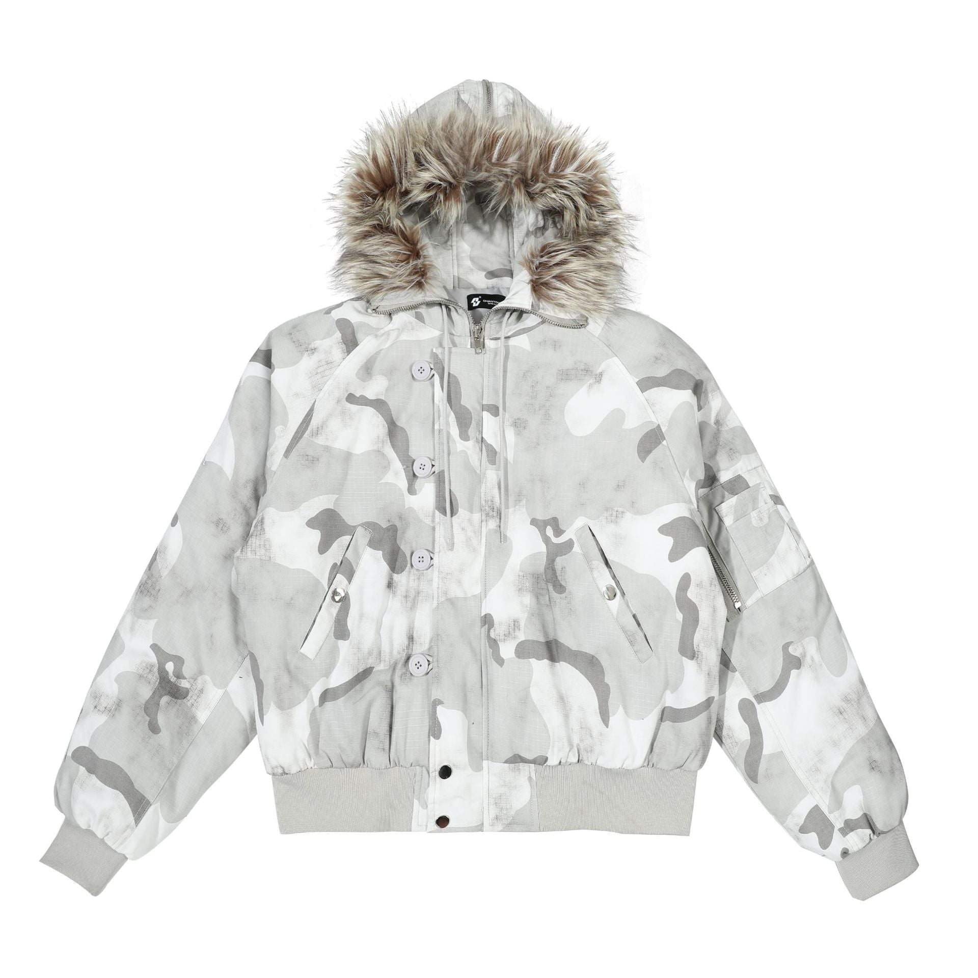 CY American retro camouflage thickened cotton distressed washed fur collar jacket