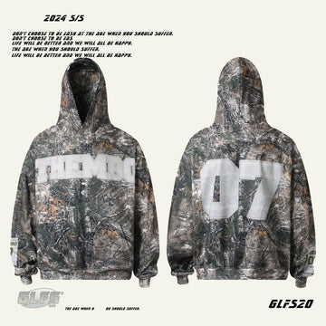 GLFS Hipster Camouflage Embroidery 3D Twig Street Hoodie