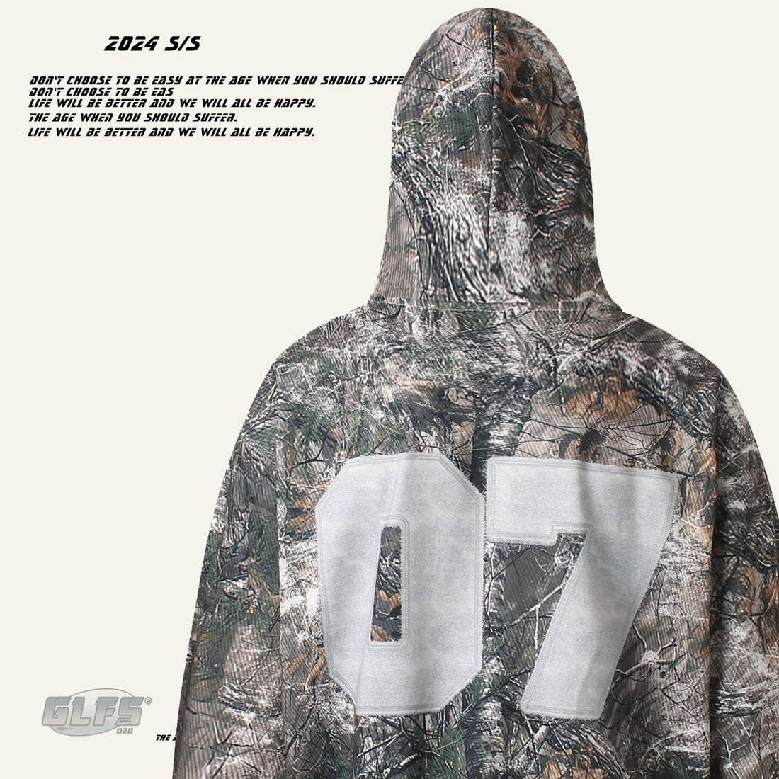 GLFS Hipster Camouflage Embroidery 3D Twig Street Hoodie