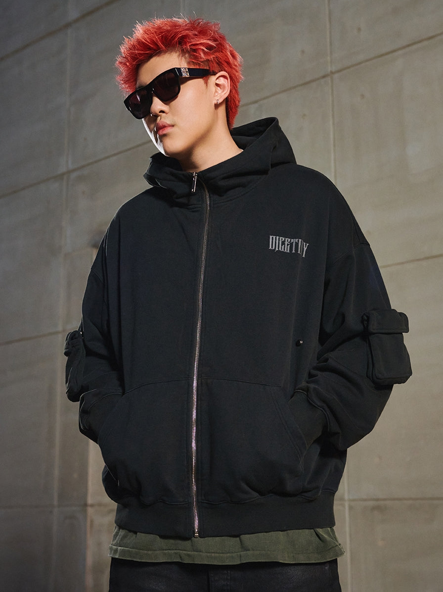 DICETINY 420g Wash Distressed Cardigan Zipper Jacket