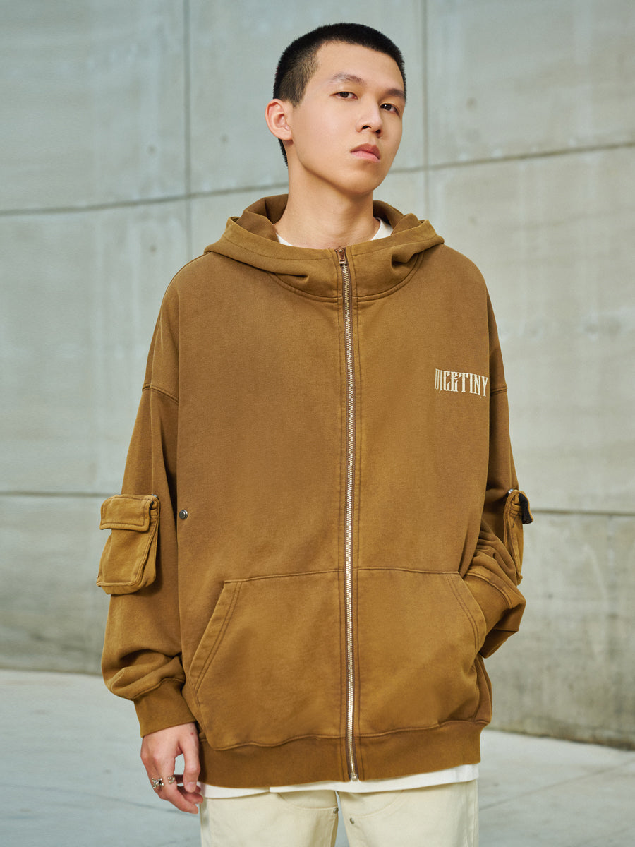 DICETINY 420g Wash Distressed Cardigan Zipper Jacket
