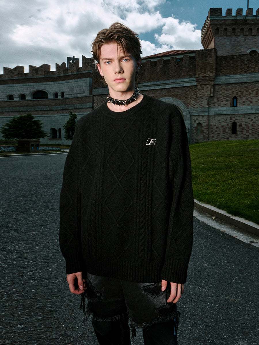 FORNINES Lazy Twisted Crew Neck Sweater