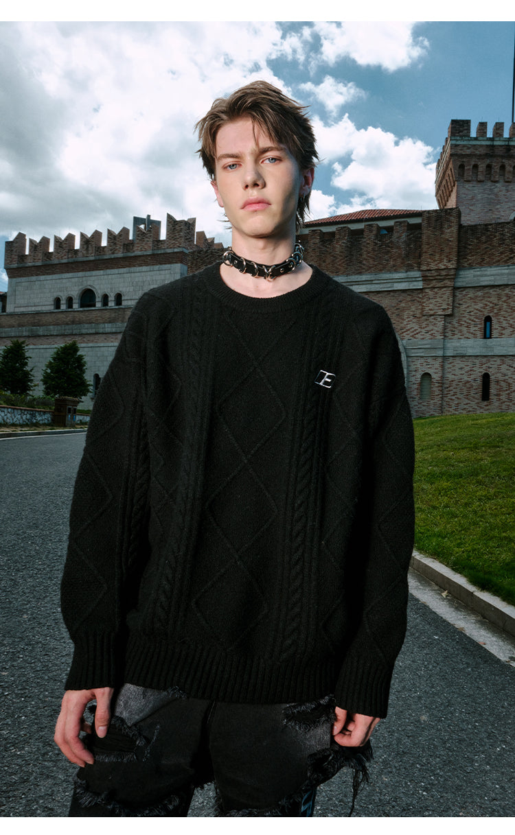 FORNINES Lazy Twisted Crew Neck Sweater