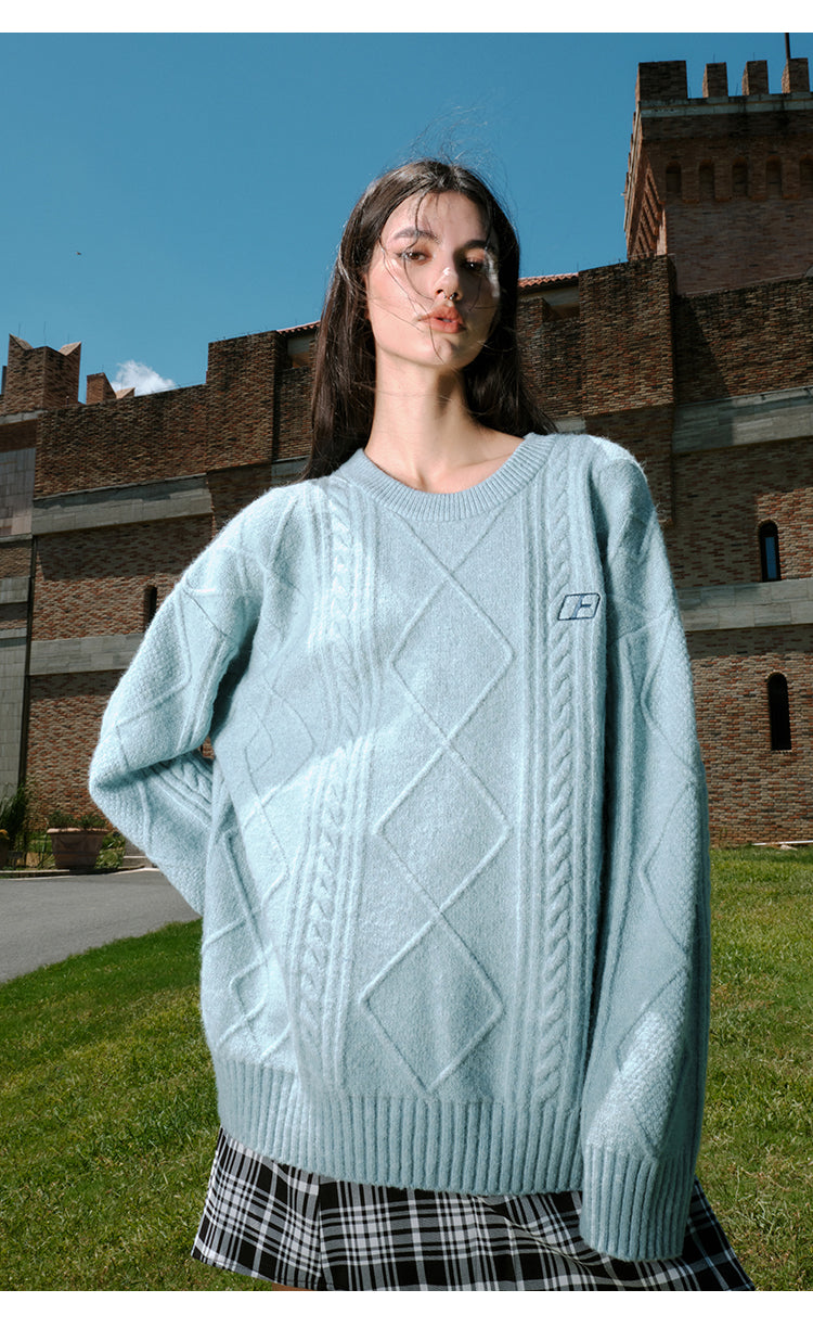 FORNINES Lazy Twisted Crew Neck Sweater