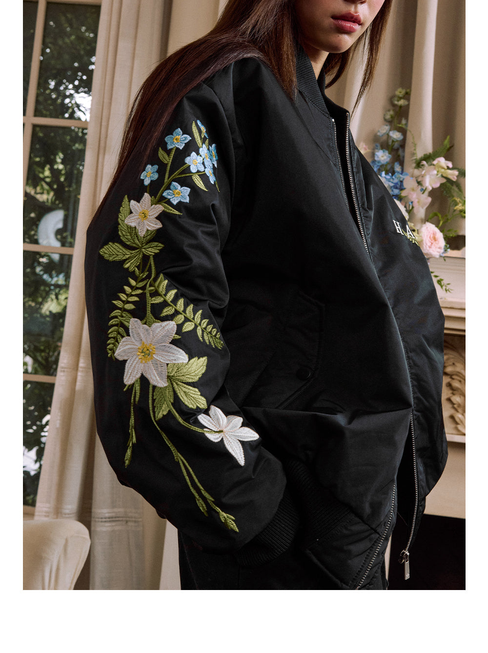 harshandcruel Chinese sleeve floral Ma-1 padded bomber jacket