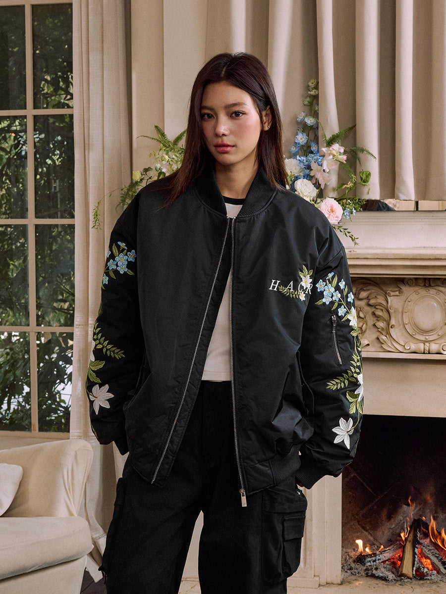 harshandcruel Chinese sleeve floral Ma-1 padded bomber jacket
