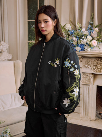 harshandcruel Chinese sleeve floral Ma-1 padded bomber jacket