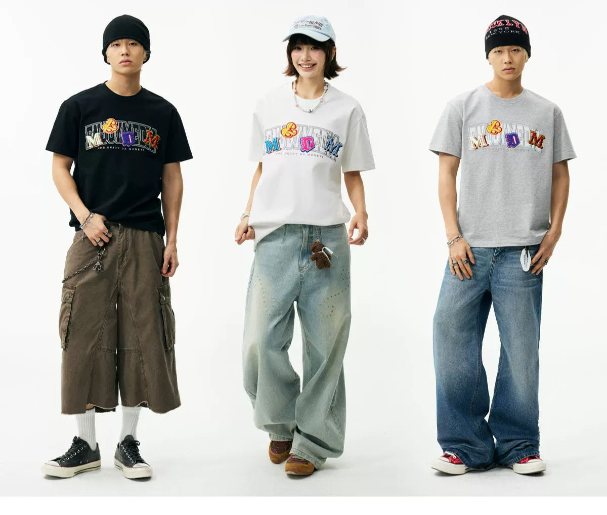 MEDM Double-layer Contrasting Color Embroidery Letter Casual Tee