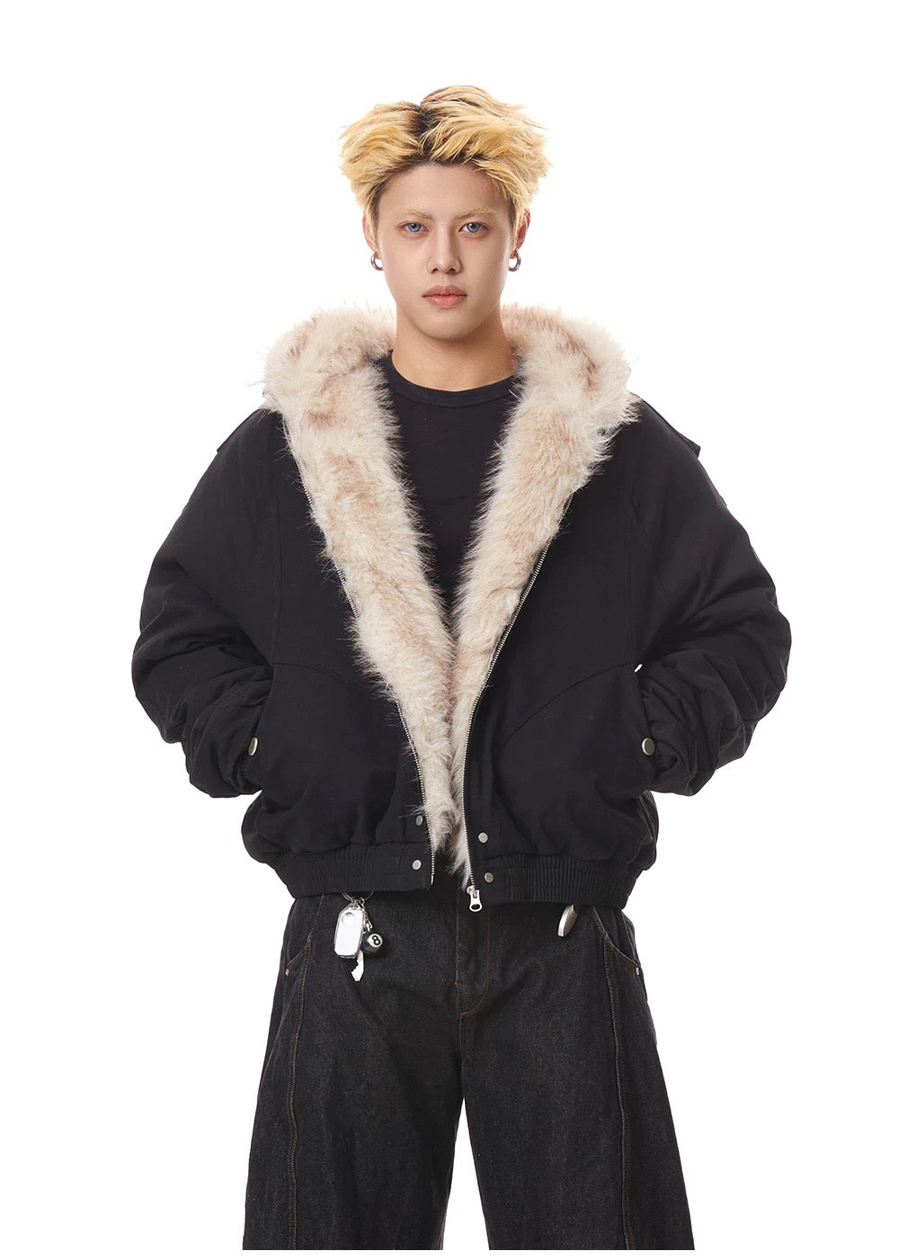 MADEXTREME Mt. Carved Fur Collar Hooded Short Zipper Cotton Jacket