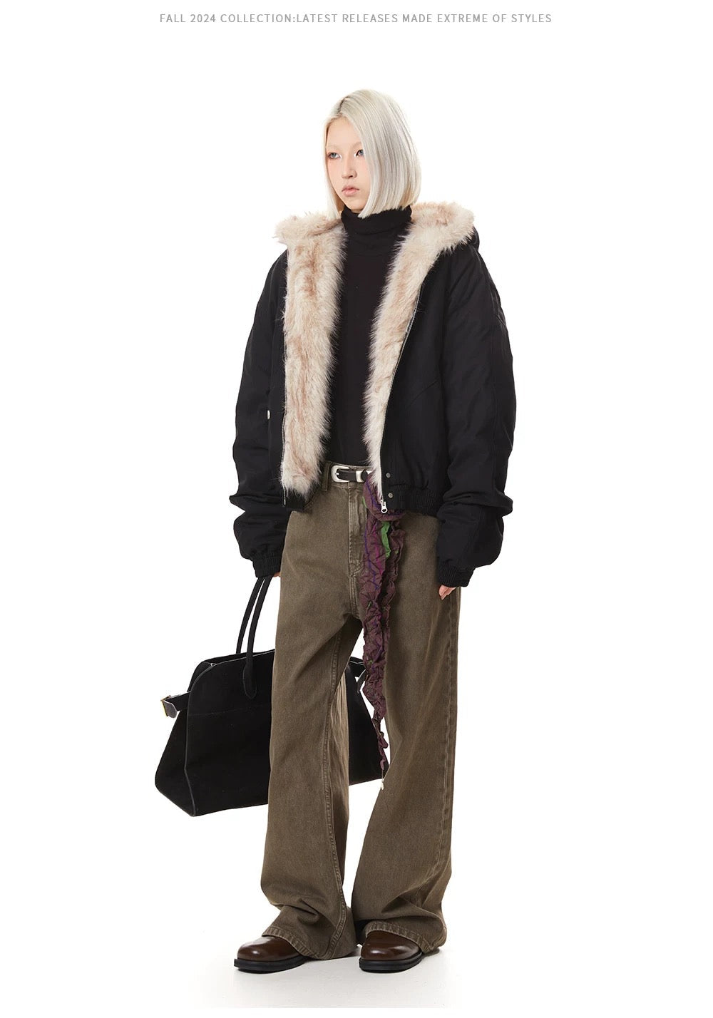 MADEXTREME Mt. Carved Fur Collar Hooded Short Zipper Cotton Jacket