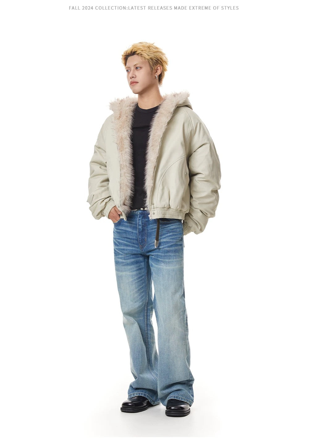 MADEXTREME Mt. Carved Fur Collar Hooded Short Zipper Cotton Jacket