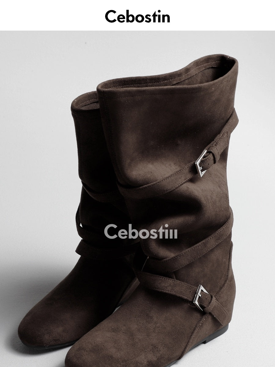 Cebostin Cross Buckle Knight Boots