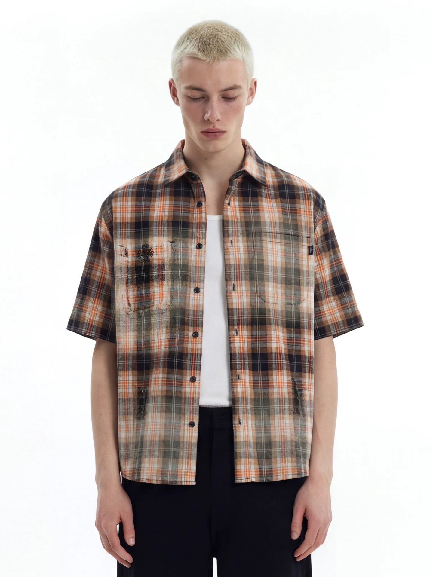 Remedy Vintage Loose Checked Short Sleeve Shirt