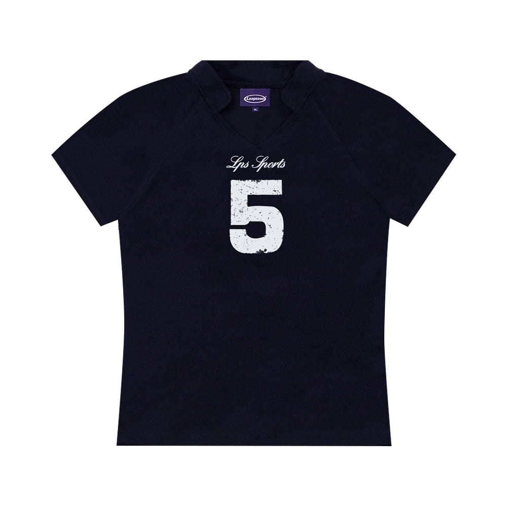 Loopsoon Retro Jersey Printed Simple Letter Tee