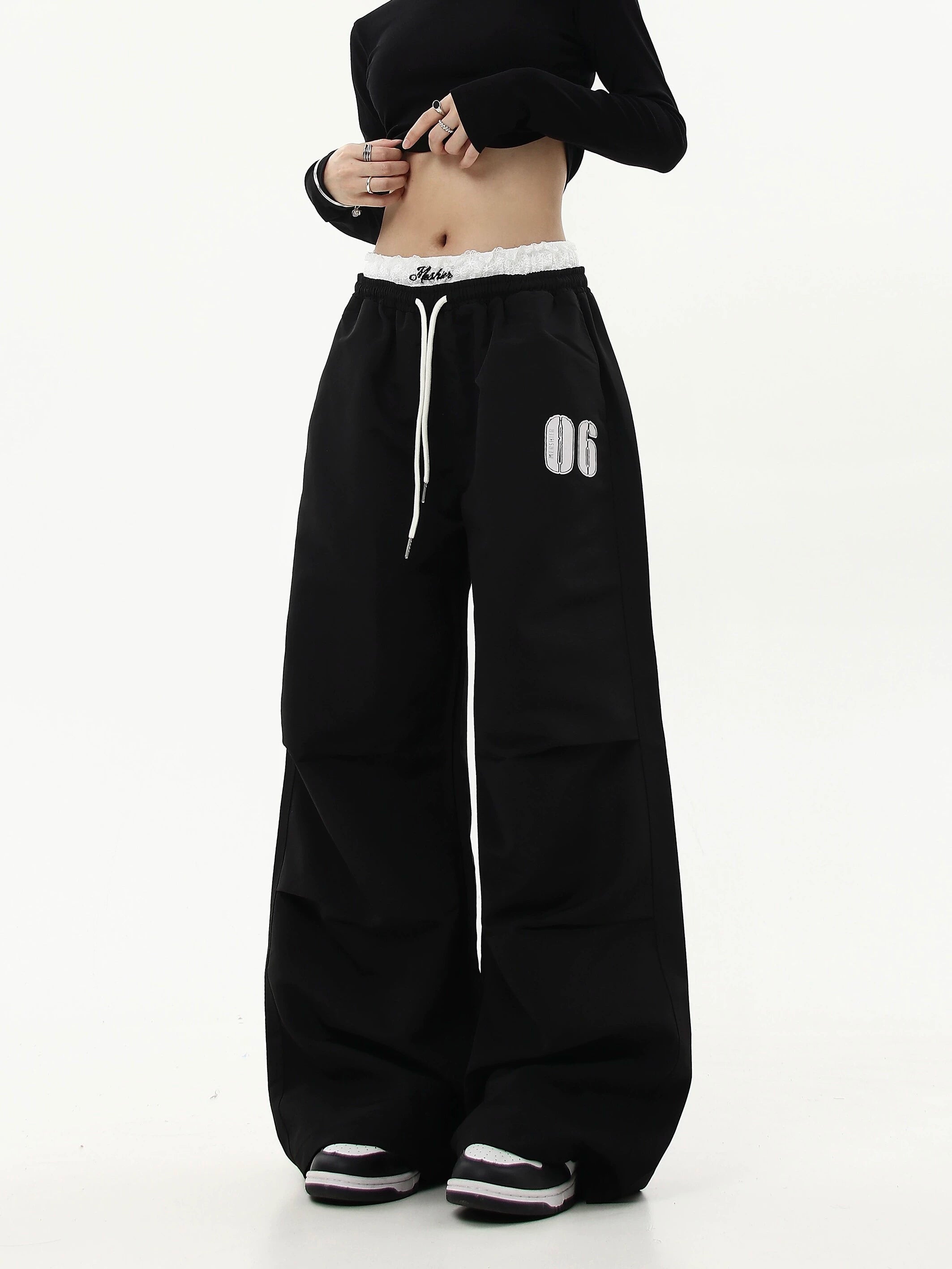 BLACKLISTS Vintage Double-waist Lace-stitched Slacks