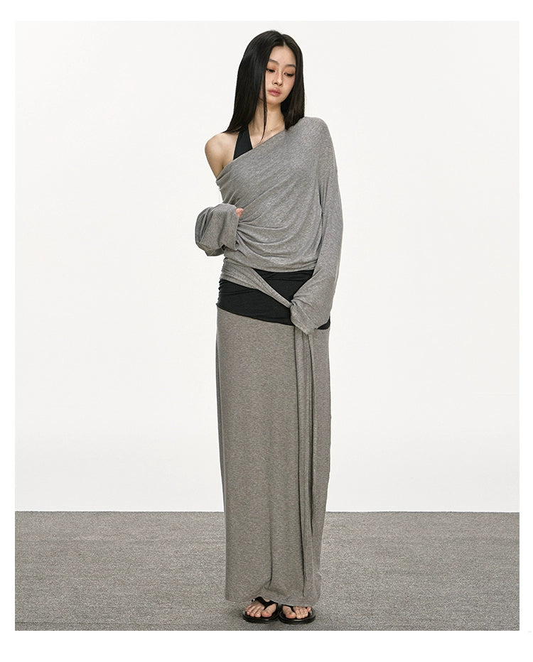 Anna Aneae Slanted Shoulder Sunscreen Casual Lazy Long Sleeves