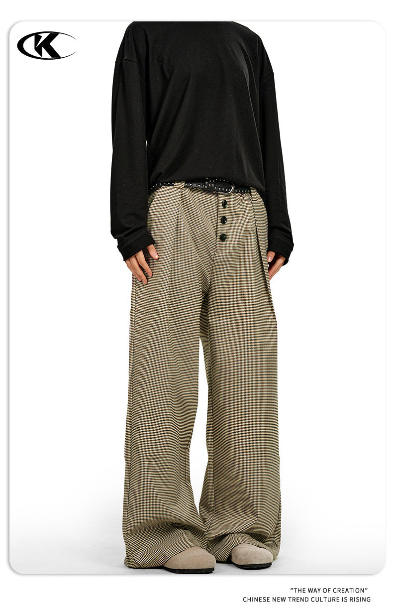 11KN Compound Pleated Breasted A-shaped Straight Wide-leg Slacks