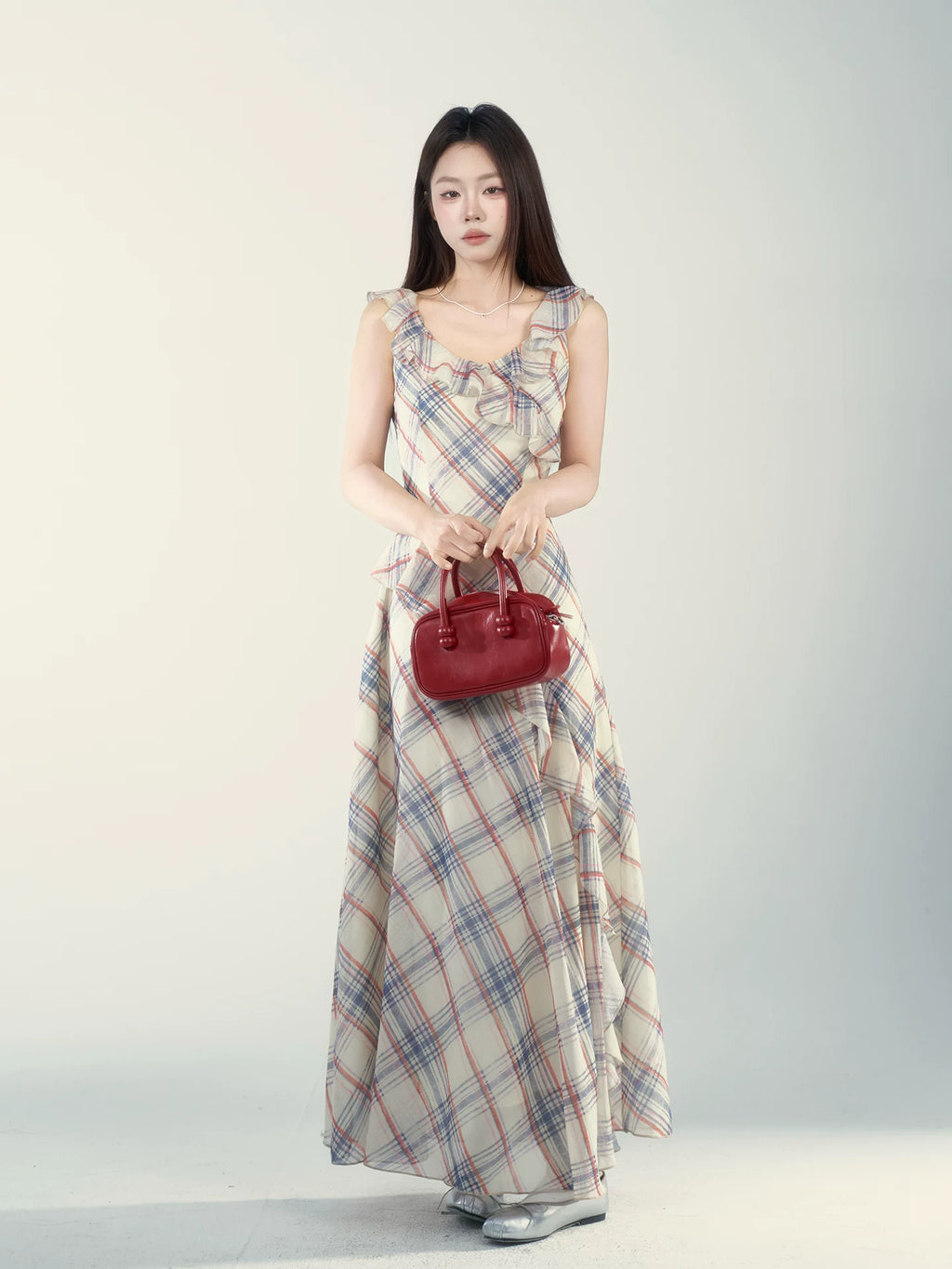 Wildberry V Neck Plaid Waist Dress