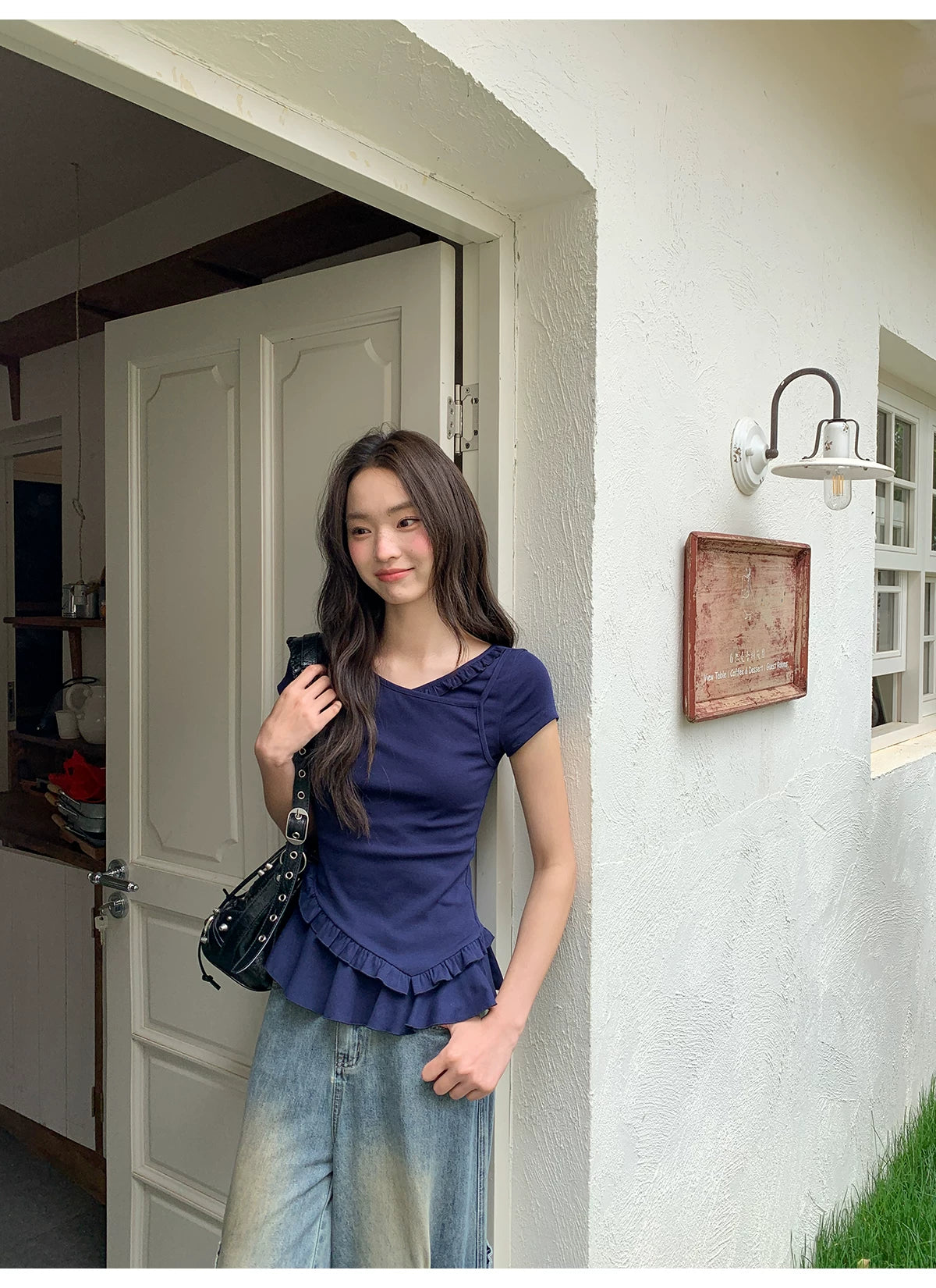 KANO Fake Two Pieces Chic Ruffle Leaf Tee