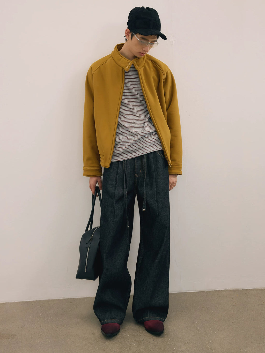 NO LOGO Kanglong Black Feather Kendo Double Pleat A-Line Loose Straight Jeans