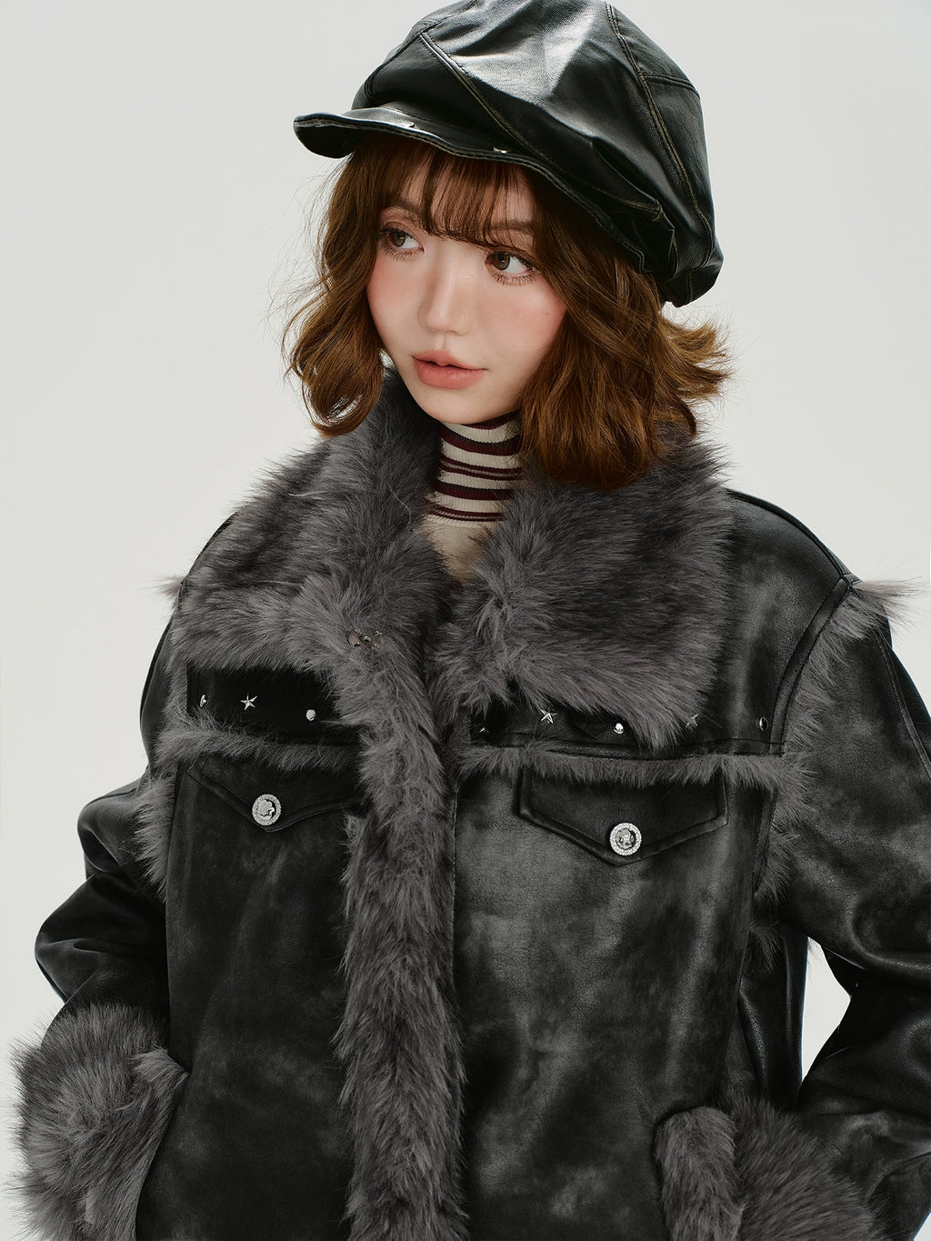Girlyhalo Vintage Smudged Fur All-in-one Jacket
