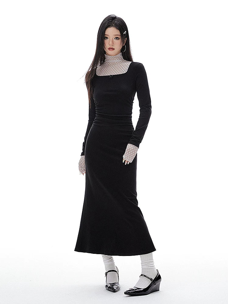 Imone Fake Two-piece Pleated Waist Mesh Splicing Dress