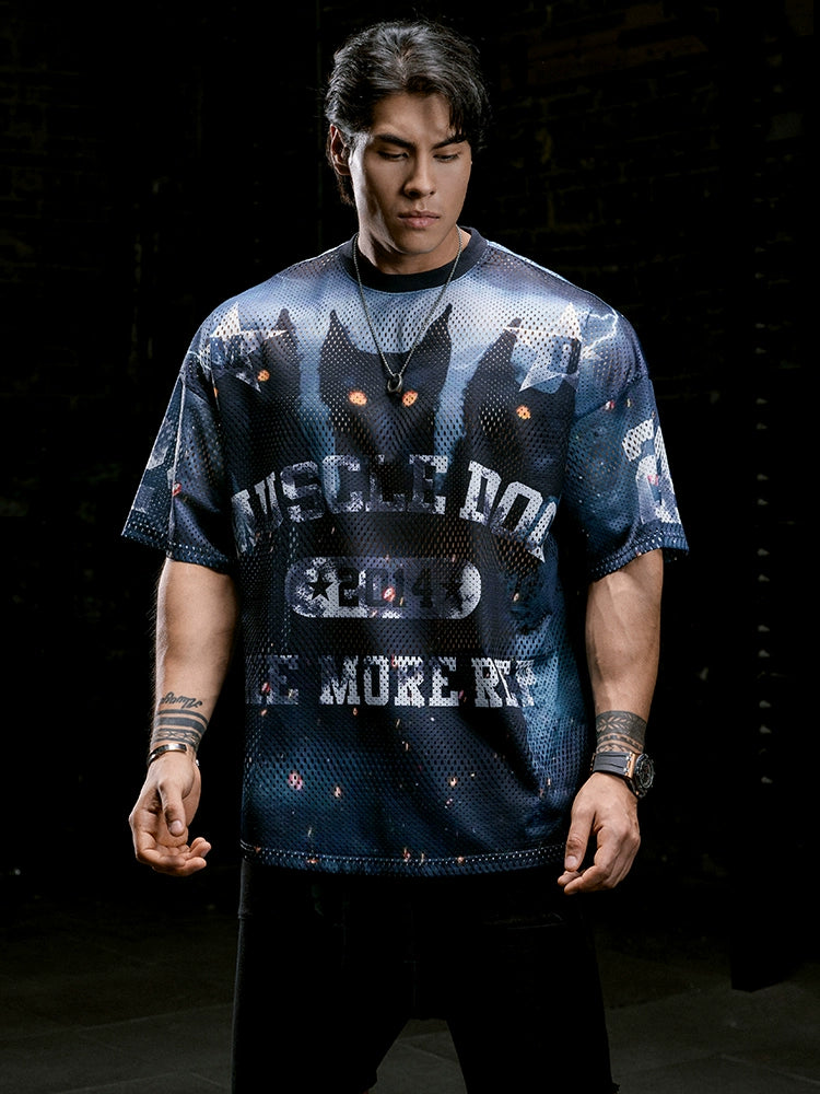 Muscle Dog Gradual Change Mesh Breathable Casual Tee