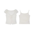 KANO Ruffle Lace Bubble Sleeve Blouse Set