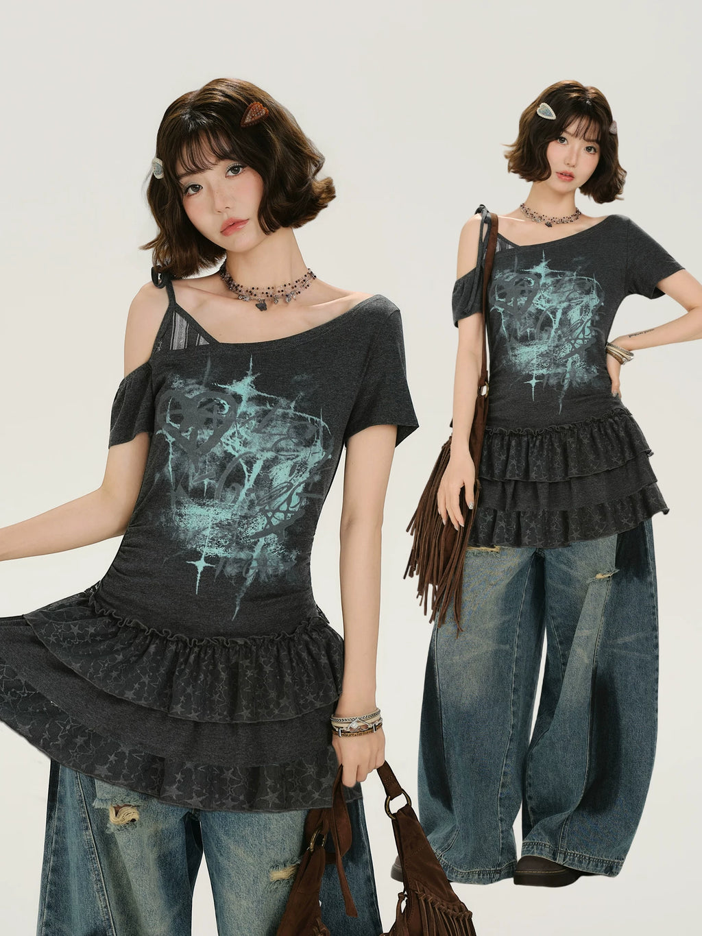 Girlyhalo Asymmetrical Fake Two Casual Tee