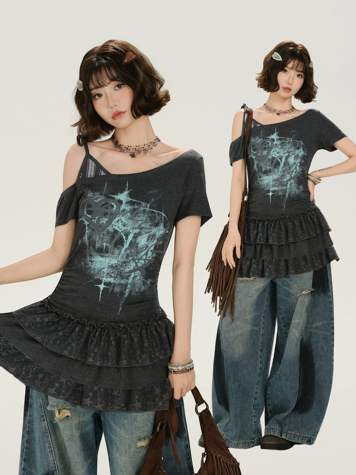 Girlyhalo Asymmetrical Fake Two Casual Tee