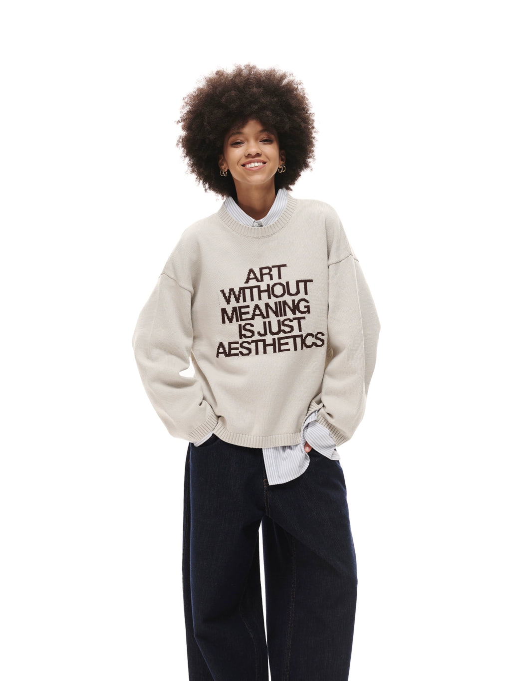 Loopsoon Chest Jacquard Retro Color Scheme Loose Versatile Knitted Sweater