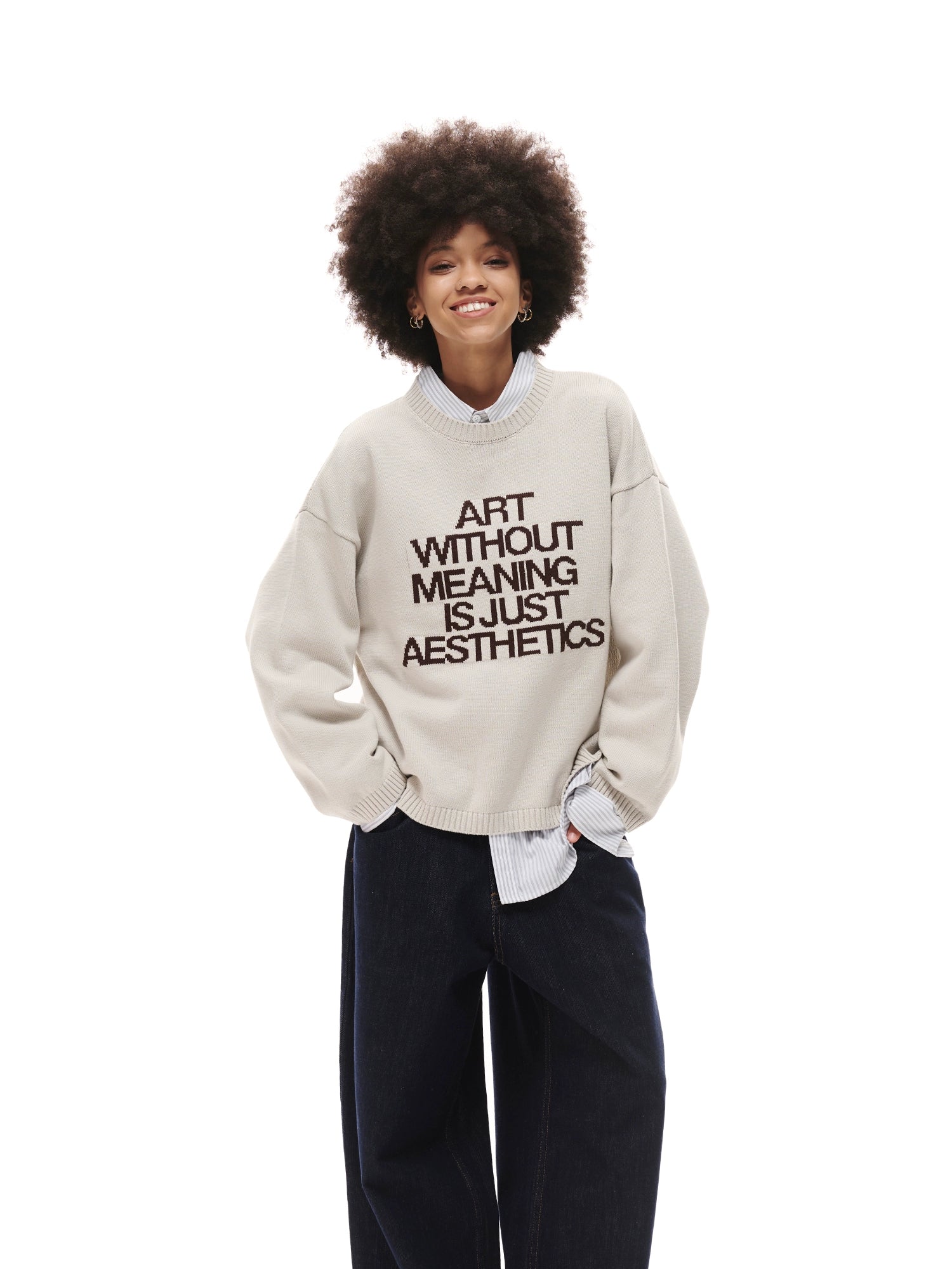 Loopsoon Chest Jacquard Retro Color Scheme Loose Versatile Knitted Sweater