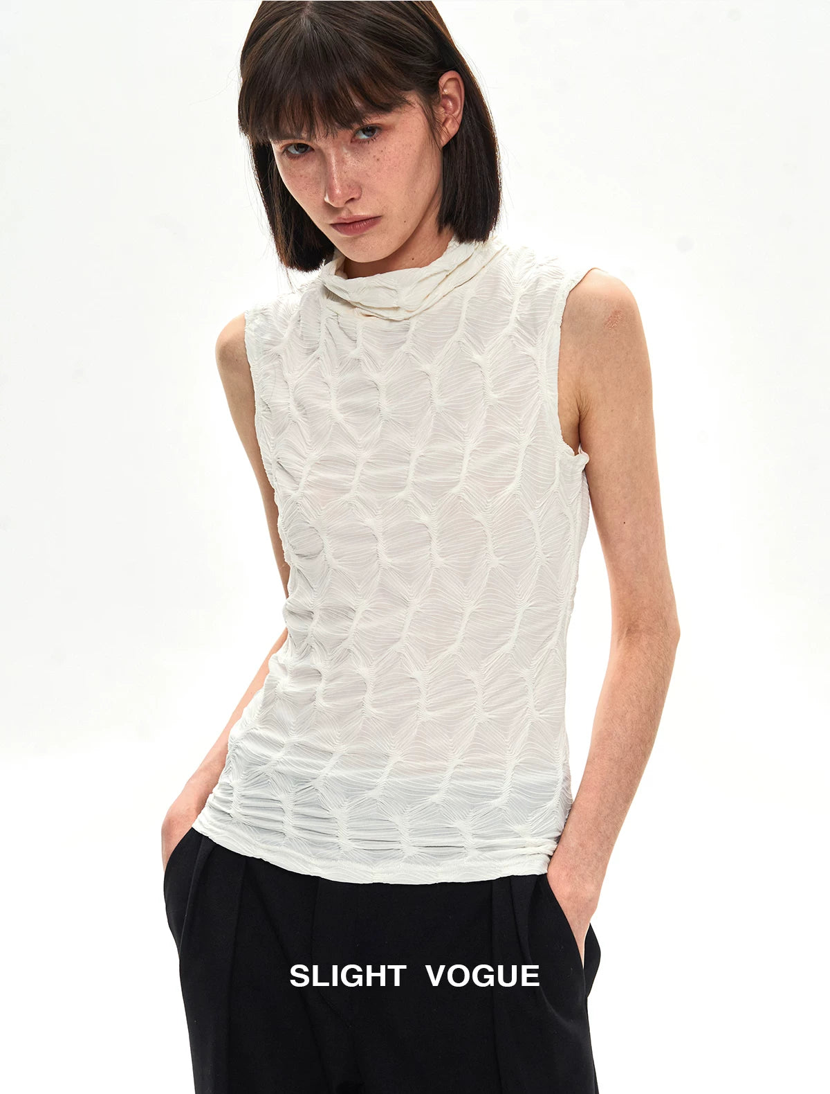 Slight Vogue Pleated Micro Stack Turtleneck Vest