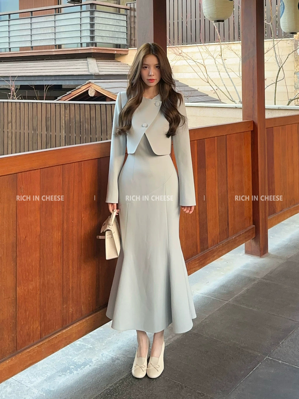 RICH IN CHEESE Korean Temperament Fishtail Vest Suit Dress Suit