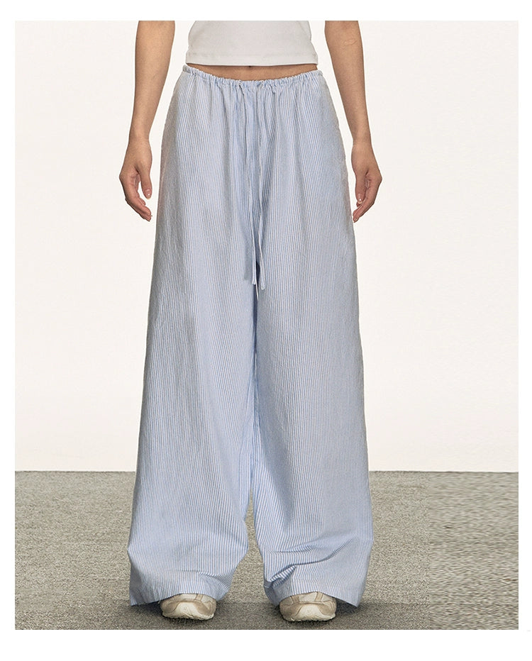 Anna Aneae Drawstring Wide Leg Straight Loose Versatile Floor Pants