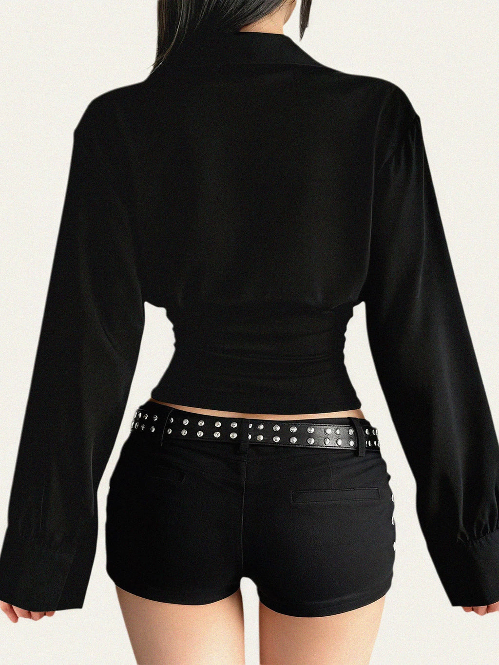 FUNOFF Retro Lapel Waist Slim Long-sleeved Shirt