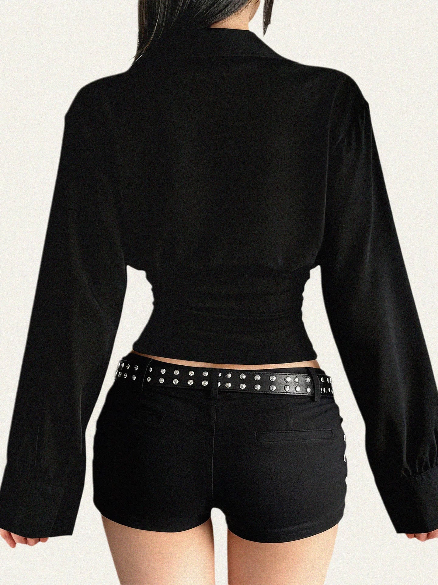 FUNOFF Retro Lapel Waist Slim Long-sleeved Shirt