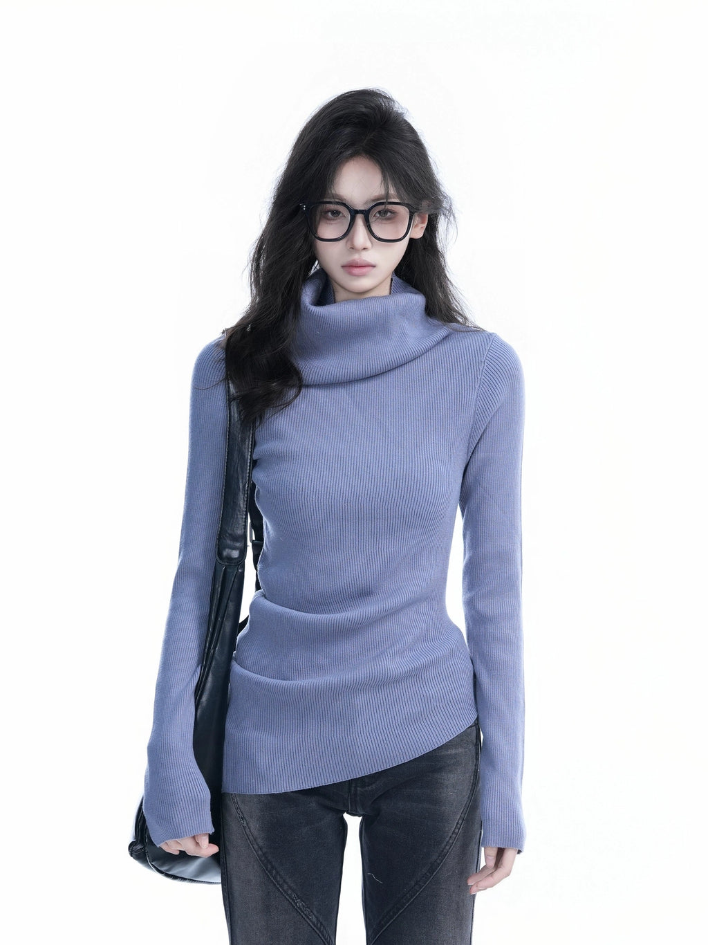 Zuocisankon High-end Irregular Turtleneck Knitted Sweater
