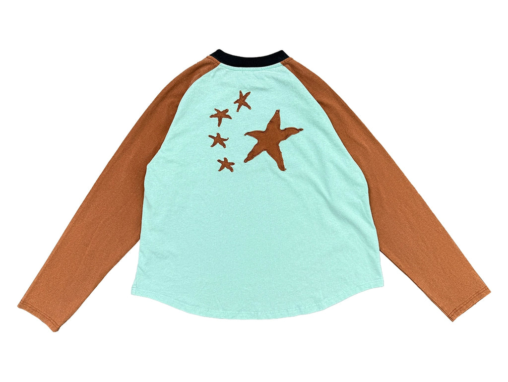 RICHILL Color Matching Washed Patch Printed Shoulder Sleeve Long Sleeve
