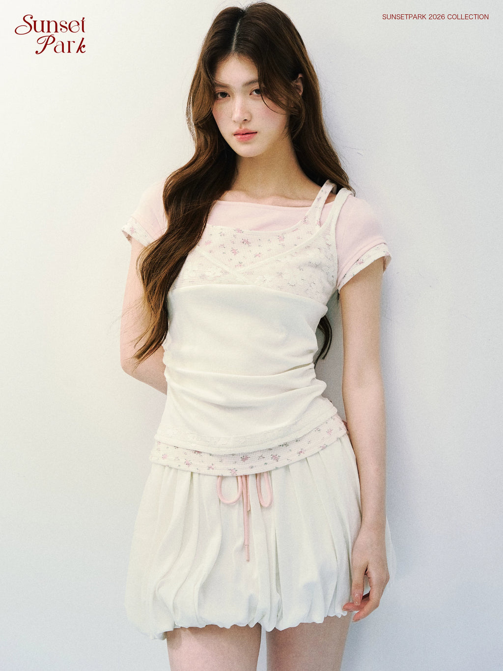 SunsetPark Fake Three Piece Lace Sling Vest Knitted Tee