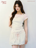 SunsetPark Fake Three Piece Lace Sling Vest Knitted Tee