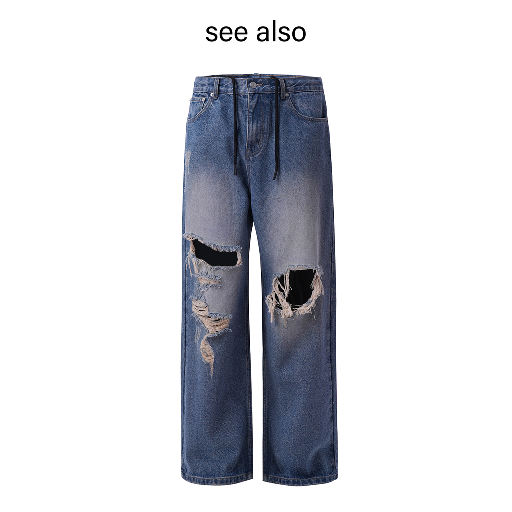 SEE ALSO ripped stitching loose washed wide leg jeans