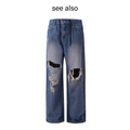 SEE ALSO ripped stitching loose washed wide leg jeans