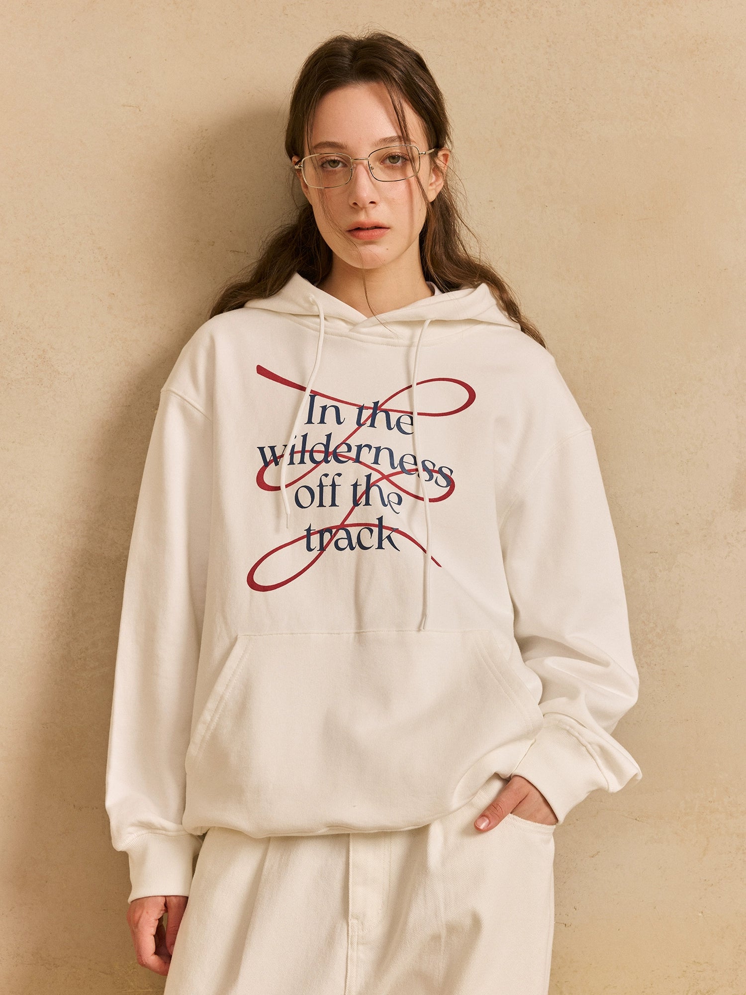 LR MADE Line Slogan Theme Print Hooded Sweater