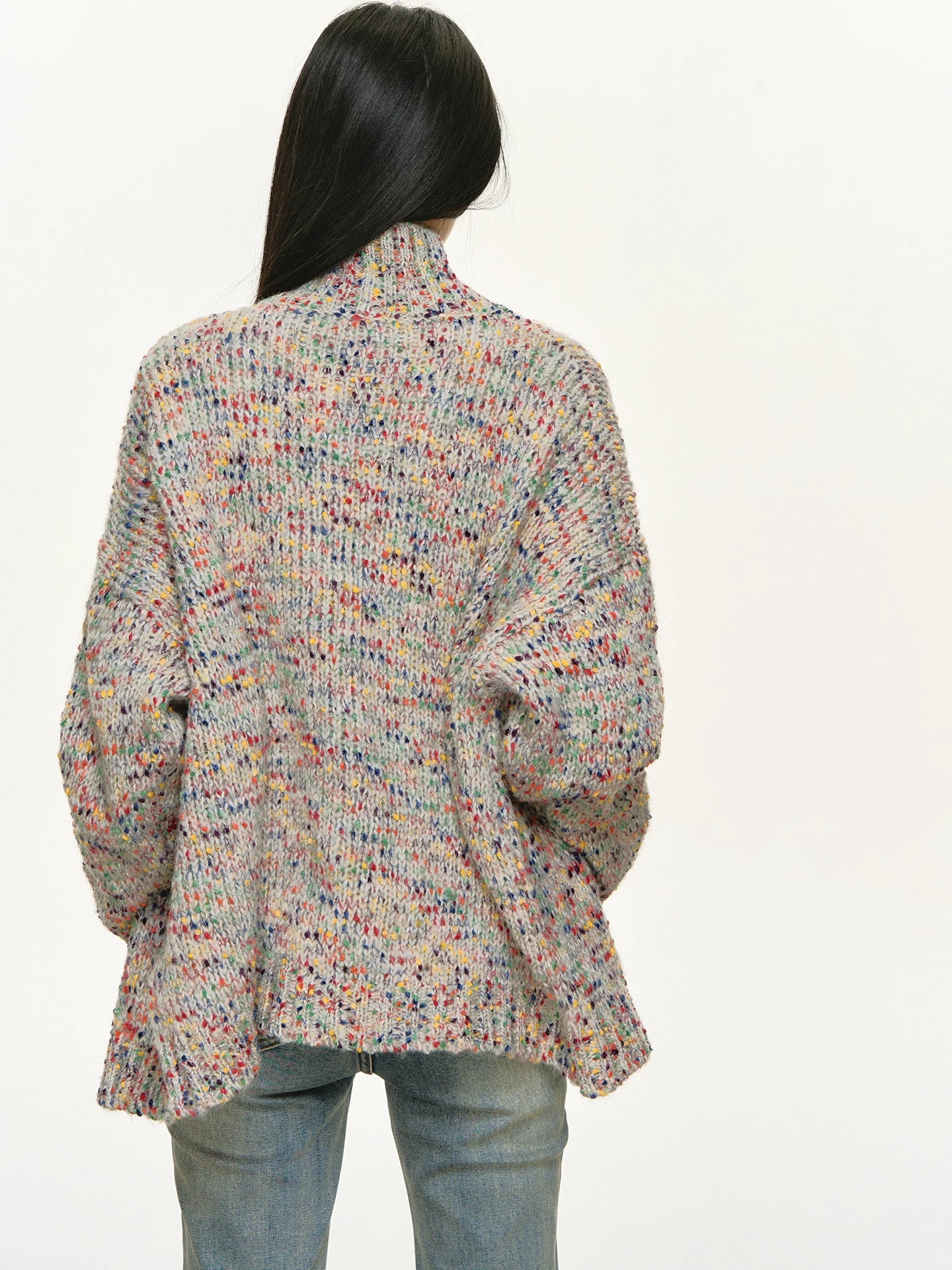 Anna Aneae Colored Dot Turtleneck Loose Sweater Cardigan