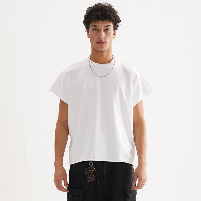 FIVE MEN short rough edge one-piece sleeve pure cotton BOXY Tee