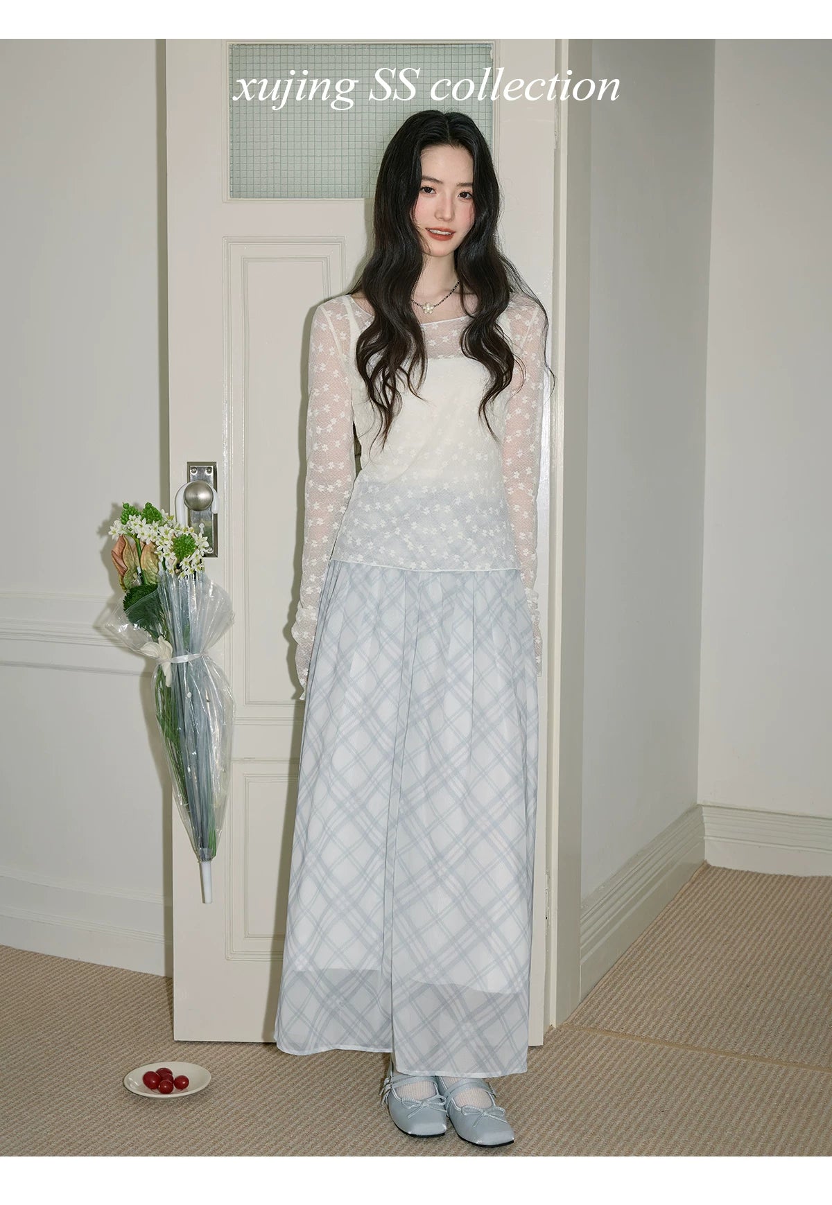 XUJING High-waisted and Thin Plaid Skirt