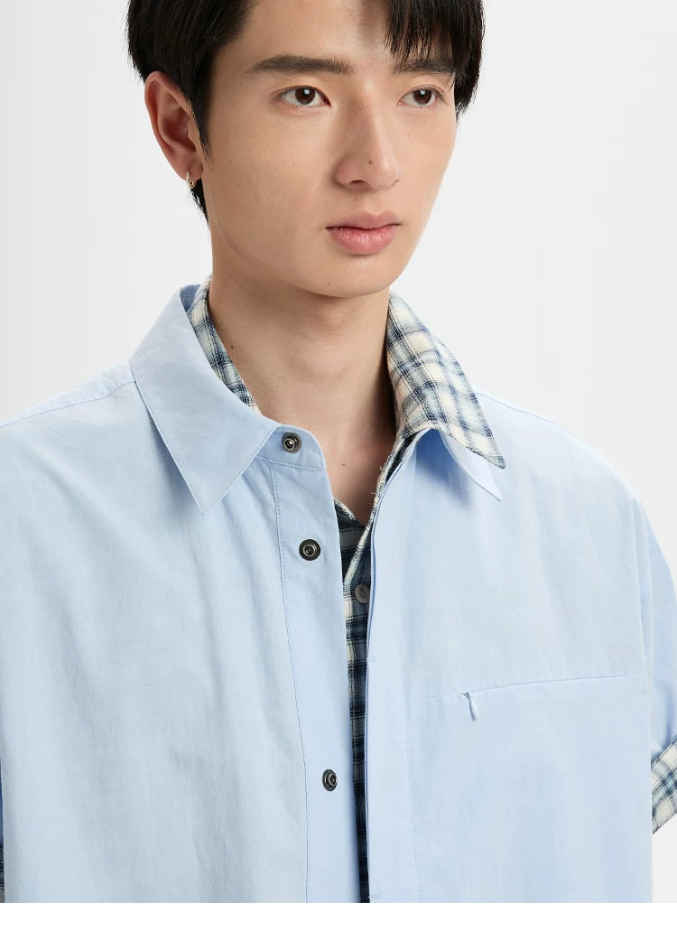 BUTTBILL Hem Elastic Cotton and Linen Short-sleeved Shirt