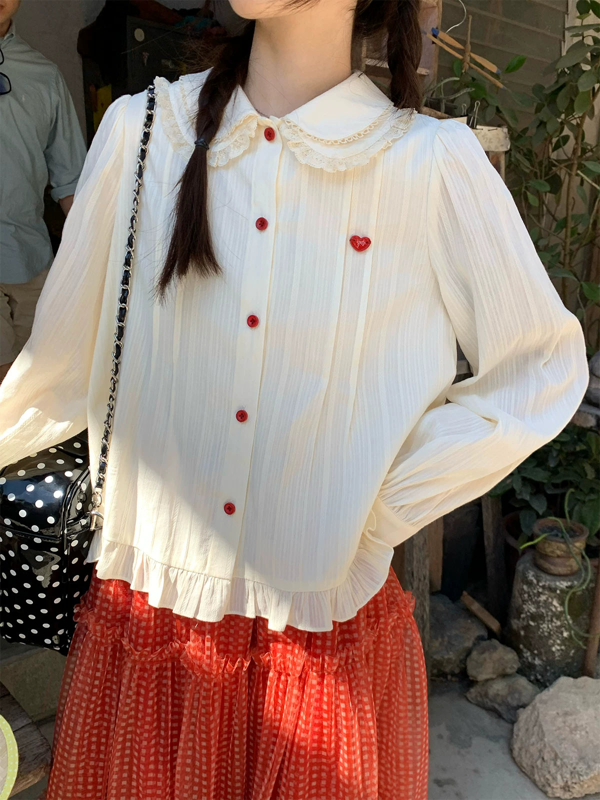 MUCHA Bow Jacquard Long-sleeved Shirt